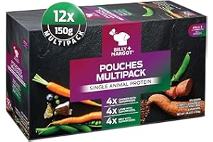 Billy + Margot Wet Dog Food Pouches. Variety Pack 12 x 150g. Premium Grain Free Dog Food for Adult Dogs. All Natural Dog Food Wet Recipes (Lamb, Beef & Chicken) + Superfoods
