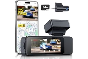 GKU Dashcam Voiture Avant Arrière,Écran Tactile 3.18",4K+1080P Camera Voiture avec Carte SD 64 Go,5.8GHz WiFi GPS,Camera Embarquée Voiture avec 24H Mode Stationnement,G-Capteur,Vision Nocturne,WDR