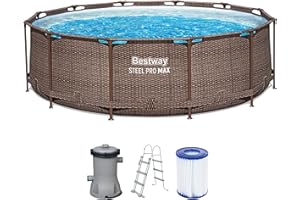‎BESTWAY Bestway Steel Pro MAX Frame Pool-Set mit Filterpumpe Ø 366 x 100 cm, Rattan-Optik (Schokobraun), rund