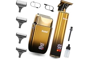 KEMEI T-Blade Tondeuse à Barbe pour Hommes et Rasoir Électrique à Foil, avec Écran LED, Kit de Coiffure Imperméable pour Barbiers/Usage Domestique, Cadeau pour Hommes