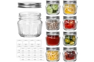 SHIZAK Small Glass Mason Jars with Lids - 4 oz Vintage Canning Jars, Pickling Jars for Jelly, Jam, Honey, Pickles, Spice, Essential Preserver for Home Storage and Gifting 8 Pack
