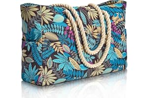 Airmsa Sac de Plage pour Femme, Sac Fourre-tout de Plage avec Fermeture éclair, Grand Sac de Plage Imperméable à l'eau et au Sable, Sacs de Voyage Essentiels pour le Shopping Piscine