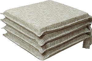 HABITA 33 HOME Cuscini Sedie Cucina Set da 4 o 6, Cuscini per Sedie Quadrati 40x40 cm, Copri Sedia da Cucina Sfoderabili con Laccetti, Cuscino Sedia double face in tessuto loneta made in italy (4 Amalfi Beige)