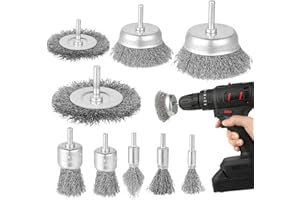 KITDAHOM 9 Piezas Cepillo de Alambre para Taladro - 6 mm (1/4 Pulgada) Cepillo de Alambre, Cepillo de Metal, Accesorio de Lijado, para Limpieza de Madera, Desbarbar, Desoxidar, Decapar y Pulir
