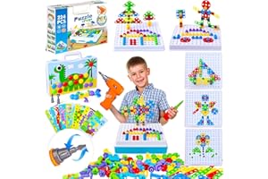 BUOAZR Jouet Enfant 3 4 5 6 Ans Mosaique Puzzle 3D Dinosaure Etabli Enfant Bricolage, Jeux de Construction Visseuse avec Perceuse Électronique, Jouet Montessori Jeu Créative Cadeau Garcon Fille