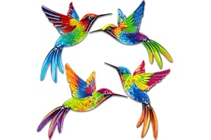 Giyiprpi 4 Pack Metal Hummingbird Wall Art Decor, 3D Colorful Birds Outdoor Wall Art Patio Fence Decorations, Wall Hanging Decor for Garden Living Room Balcony(B)