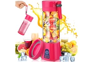 Tragbarer Persönlicher Mixer Smoothie Maker Achort 400mL USB Wiederaufladbarer 6-Blatt-Mixer-Becher 4000mAh Mini-Mixer mit Becherdeckel für Zuhause Heimsport-Reisen im Freien (Rose rot)