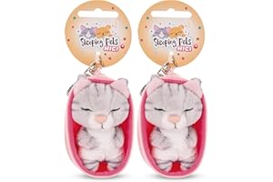 ‎NICI NICI Schlüsselanhänger Sleeping Pets Katze grau getigert 8cm