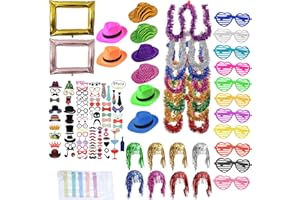 BDSMYOU 147 Stück Party Deko Fotobox Accessoires,Foto Booth Requisiten,Baby Party Dekoration,Mützen Perücken Party Zubehör für Hochzeit,Halloween,Weihnachten,Tischdeko Geburtstag,Karneval,Silvester Deko