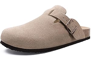 Beslip Wildleder Clog für Damen Weiches Kork Fußbett Leder Pantoletten Komfort Kartoffel Schuhe mit Arch Support, Schwarz Frauen Größe