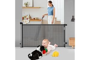CTYVIOR Retractable Stair Gate For Babies and Pets,Autolock Retractable Safety Gate,One Handed Operation,Extends up to 55" Wide,33" Tall,Baby Gate For Outdoor/Stairs/Doorways/Hallways