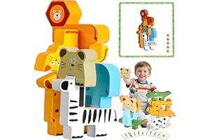 Maxricus Montessori Wooden Stacking Toys for 1-3 Year Old Boys & Girls – Animal Building Blocks for Toddlers | Educational Baby Toys 18+ Months | Birthday Gifts for 1+ Year Old Kids​