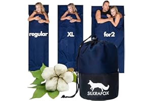 Silkrafox Sacco a pelo in cotone con chiusura lampo e scomparto per cuscino, ideale come sacco nanna estivo ultra leggero per viaggi, imbottitura interna, piccolo sottile e leggero, con borsa