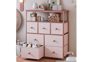 EnHomee Pink Chest of Drawers for Bedroom, Dresser for Bedroom with 7 Drawers and 2 Shelves, Tall Chest of Drawers, Pink Dressers & Chests of Drawers for Bedroom, Closets, Pink