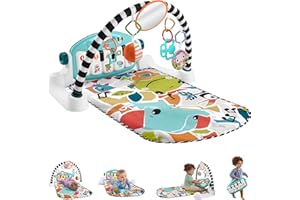 Fisher-Price Baby Activity Mat Glow and Grow Kick & Play Piano Gym, Portable Musical Toy with Smart Stages Learning, Ages 0+ Months, Blue