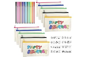 JurciCat 10 Pièces Trousse Personnalisable avec 12 Crayons De Couleur Et 8 Pcs Modèles De Dessin Pochette Personnalisable Pochette Tissu Zippée Cadeau D'invité Anniversaire Trousse Enfant
