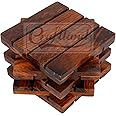 Craftland Wooden Antique Coaster for Kitchen/Dining Table/Office/Restaurant (4 Piece Coaster)