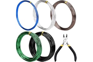 Tanstic 6Pcs Bonsai Training Draht Kit, 0.8mm, 1mm, 1.5mm, 2mm, 3mm 82 Fuß Gesamt Aluminium Bonsai Drähte mit Drahtschneider für Bonsai Bäume Indoor (16.4 Füße für jede Rolle)