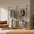 pamo clothes rail industrial loft design - KIM II Double - clothing rack for walk-in wardrobe I bedroom clothes rack made of black sturdy water pipes/tubes with wall mounting