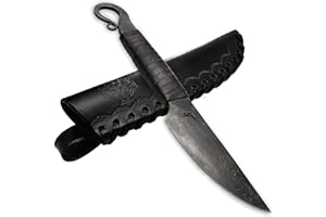 Toferner Cuchillo forjado a mano con vaina, cuchillo vintage para colección antigua, funda de piel auténtica, hoja endurecida, artesanía hecha a mano, idea de regalo para hombres (negro)