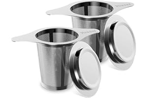 Yoassi Infusore Settaccio Filtro con Coperchio per tè tisane verbe/Acciaio 304 Inossisabile a Rete Fine/Doppio Manico per Tazze Teiere Bicchiere di Diamentro da 5,8-12,5cm (2pcs)