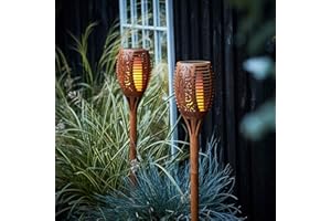 ‎LIGHTS4FUN Lights4fun 4er Set LED Solar Fackeln in Holz Optik 80cm Gartenfackeln Solarbetrieben für Außen