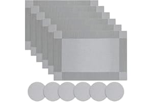 Panngu Modern Placemats Set of 6, Premium Table Place Mat with 6x Placemats+6x Coasters Heat Resistant Washable, 45X30cm - Simple Silver Grey