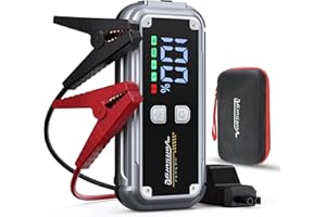 VoltSurge Booster Batterie Voiture 5000A, Démarreur de Batterie de Voiture Portable(Jusqu'à 8.0L Diesel ou Tout Gaz), 12V Jump Starter, Pinces Intelligentes avec Écran, Lumière LED