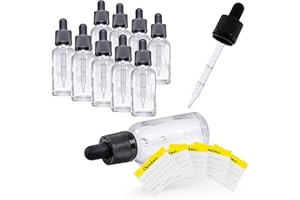 Oputec 10 x 30 ml Bottiglie a pipetta con pipetta di Vetro e Scala + 10 Etichette - Set di Bottiglie di riempimento per liquidi con contagocce - Bottiglie di Vetro Chiaro, Bottiglie da Laboratorio