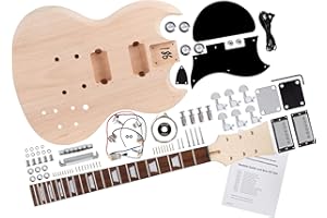 Rocktile DIY Double Cut Bausatz E-Gitarre - "Do-it-yourself" E-Gitarre Bausatz - Double Cut-Style - Korpus: Mahagoni - Hals: Mahagoni geschraubt - Griffbrett: Blackwood