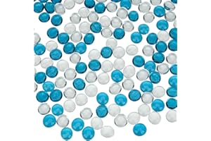Hisredsun 290 ciottoli in vetro trasparente e blu mare, 1,35 kg, perline piatte in marmo, pietre riempitive per vasi, pietre decorative in vetro per acquari, vasi di fiori, paesaggistica