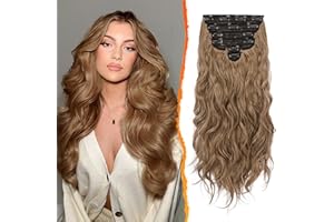 BARSDAR Clip in Extension de Cheveux, 50 cm Ondulée Brun & Blond Mixte, 6 Pièces Bouclées Synthétique Résistant à la Chaleur