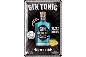 LANOLU Blaszane tabliczki retro Bar Deko - tabliczka barowa GIN TONIC SERVED HERE - tabliczka koktajlowa z zabawnymi sentencjami jako prezent - metalowe tabliczki vintage jako akcesoria alkoholowe - dekoracja kuchni 20 x 30 cm