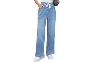 Roskiky Jeans da donna a gamba larga, elasticizzati, in vita elasticizzata, Bell Bottom Baggy Jeans Y2k