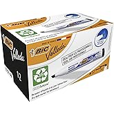 BIC Velleda 1751 Eco Kesik U&ccedil;lu Beyaz Tahta Kalemi, Siyah, 12'li Kutu, 3,7 mm ile 5,5 mm Kalın U&ccedil;,Kuru Silinebilir M&uuml;rekkep