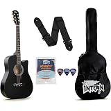 Intern 38 Inch Acoustic Guitar for Beginners with Bag, Strap, Strings, Picks & Winder | Cutaway Design | Steel String Guitar for Kids & Adults (Black): 