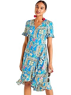 yumi frill wrap denim dress