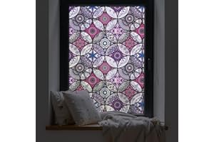 ‎DKTIE dktie Dekorfolie Glasmalerei Fensterfolie Sichtschuzfolie Milchglasfolie Kreise Statisch Haftend Privatsphäre Fensteraufkleber (Lila, 44.5 * 200 cm)