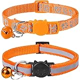 Taglory Reflective Cat Collar with Bell and Safety Release, 2-Pack Girl Boy Pet Kitten Collars Adjustable 19-32cm Orange