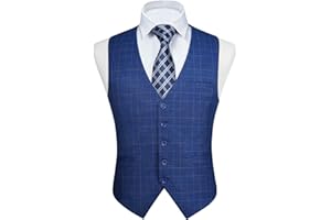 FAIMO Waistcoat Mens Formal Plaid Waistcoat Classic Check Waistcoats for Men with pockets Suit Vest