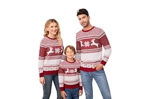 Clearlove Weihnachtspullover Familie Set Damen Weihnachtspulli Herren Christmas Reindeer Winter Pullover Sweater Strickpullover Warm Jumper
