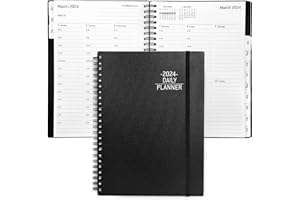 Kesote Agenda 2024 Semainier Spirale Agenda 2024 Journalier Agenda Familial 2024 Janvier 2024 - Décembre 2024 avec Couverture Rigide Pages en Lignes 22x19cm A5 Noir