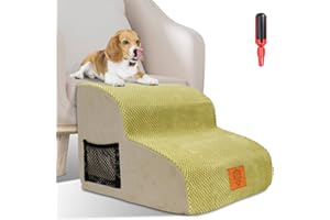 HEVOL Escalier pour Chien 2 Marches,Escalier pour Animaux Amovible Lavable, Rampe pour Chat Antidérapant en Éponge pour Canapé, Lit(Jaune)