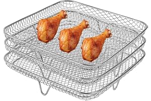 OBELUNRP Piacricio a frigorifero ad aria da 3 pc impilabili da 8,27 pollici a torre a torre a carrello ad aria cesta in acciaio inossidabile Accessori friggibili per barbecue, forno, frigorifero da 8 quallici