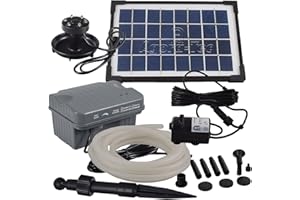 Agora-Tec® at-Solar Bachlaufpumpen - Set 3.5W-BLH mit Akku und 3- Fach LED Ring inklusive 5 Meter Bachlaufschlauch und LED Halterung, Hmax.: 210l/h Förderhöhe: 1,00 m bei Verwendung eines Schlauches