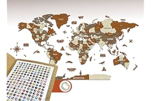 Colorfull Worlds NEW_3D - Mappa del mondo in legno multistrato con Stati e capitali, decorazione da parete per la nuova casa, regalo per viaggiatori, ufficio, regalo di compleanno (XL, Sirius)