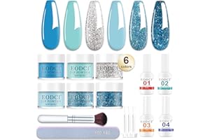 EODCI 12Pcs Kit de Poudre à Ongles, 6 Couleurs Bleu Lot de Poudre Acrylique pour ongles avec Dipping Powder French Nails Kit pour la maison Salon Brillant Mat Nail Art Design
