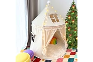 ALRITHO® Spielzelt für Kinder (warmbeige), aus weichem Silky-Cotton-Stoff | 1 Eingang & 3 Fenster (TripleAir-Effect) | inkl. Tasche & Bodenmatte | stabiles Spielhaus | Tipi für Jungen & Mädchen