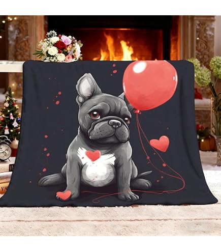 Loussiesd - Coperta in pile con stampa di cane di carlino, per letto, divano e divano in