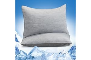 Kissenbezug 40 x 80cm, Marchpower 2er kühlender Kissenhülle 100% Baumwolle, mit Japanische Q-Max>0.5 Arc-Chill Kühlfaser, Superweicher Kopfkissenbezug Haar- und Hautpflege mit Reißverschluss, Grau